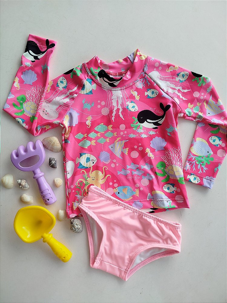 CONJUNTO HAVE FUN FUNDO DO MAR ROSA PROTECAO UV 30074