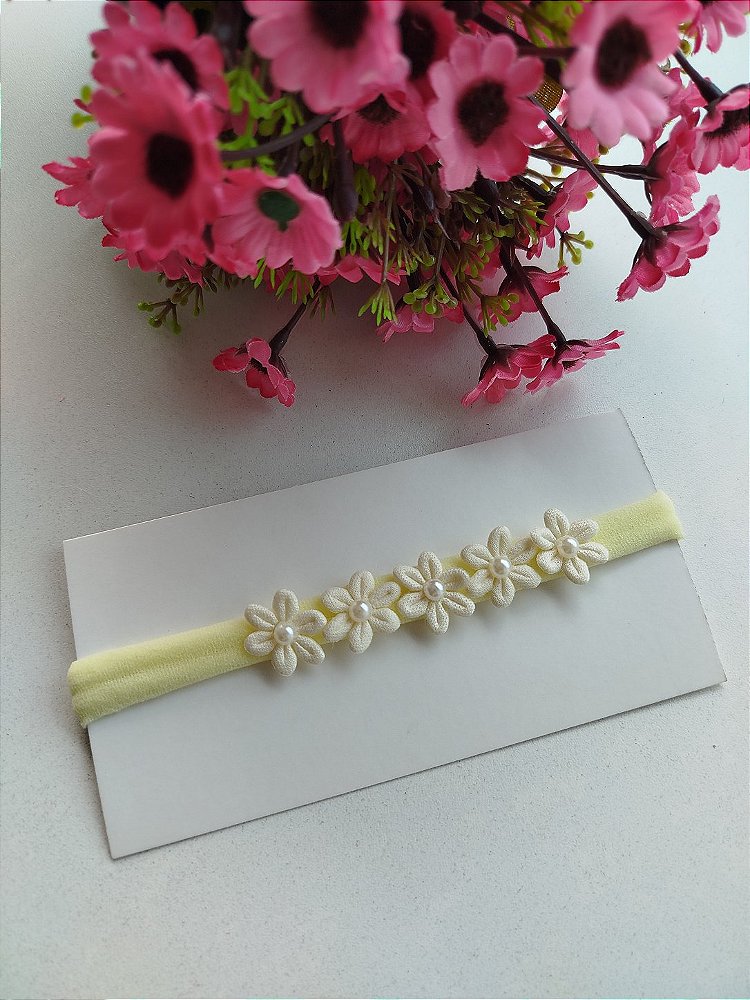 FAIXA PARA BEBE FLOR COM PEROLA
