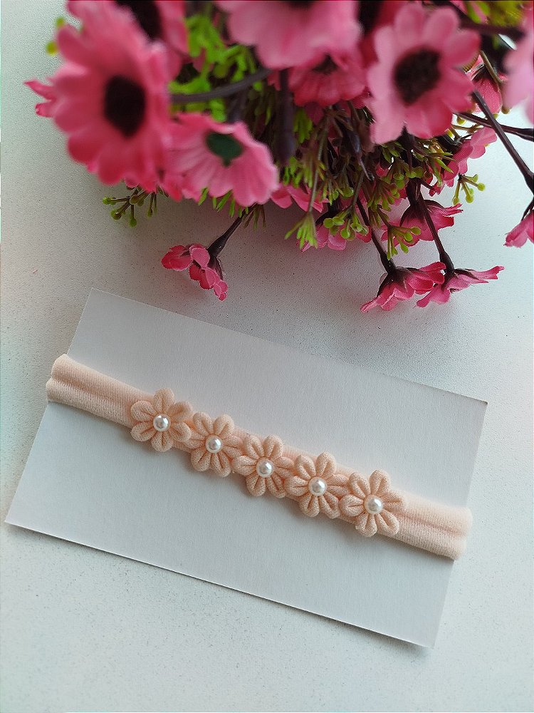 FAIXA PARA BEBE FLOR COM PEROLA