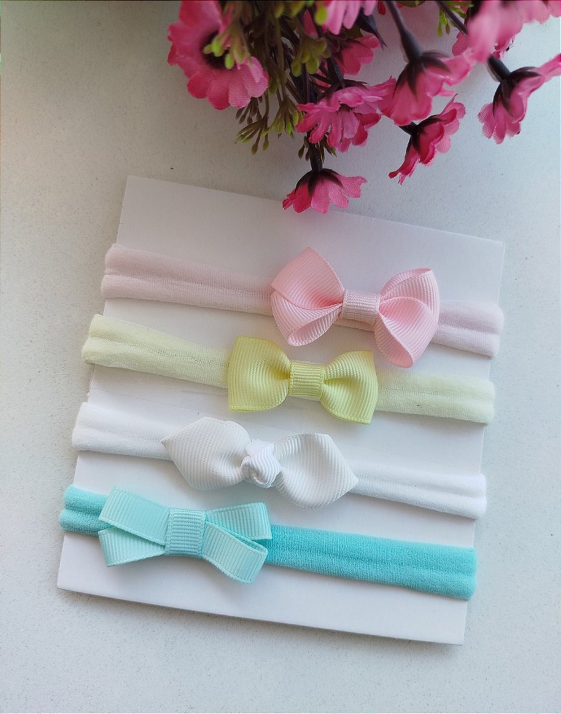 KIT 4 FAIXAS PARA BEBE LACINHOS TAM. P