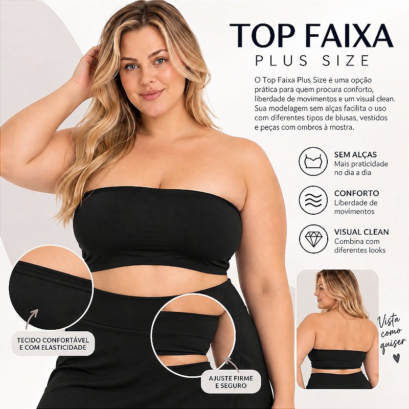 Top Tomara que Caia Plus Size Faixa Sem Bojo com Elástico Confortável 3035A