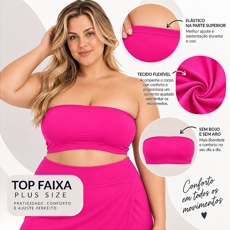 Top Tomara que Caia Plus Size Faixa Sem Bojo com Elástico Confortável 3035A