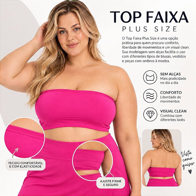 Top Tomara que Caia Plus Size Faixa Sem Bojo com Elástico Confortável 3035A