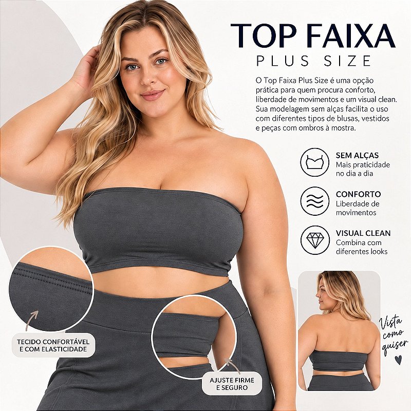 Top Tomara que Caia Plus Size Faixa Sem Bojo com Elástico Confortável 3035A