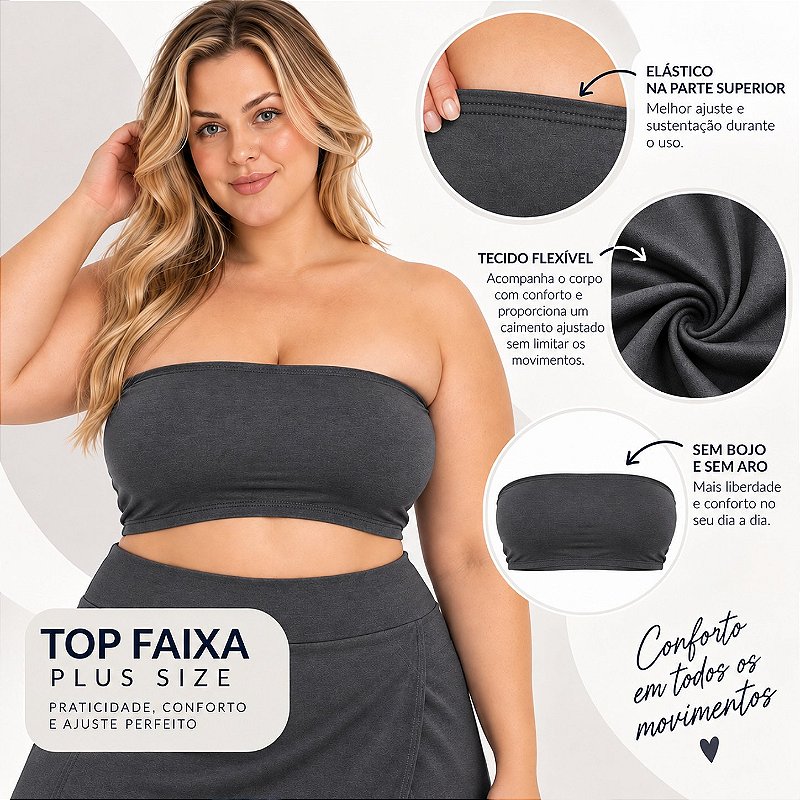 Top Tomara que Caia Plus Size Faixa Sem Bojo com Elástico Confortável 3035A