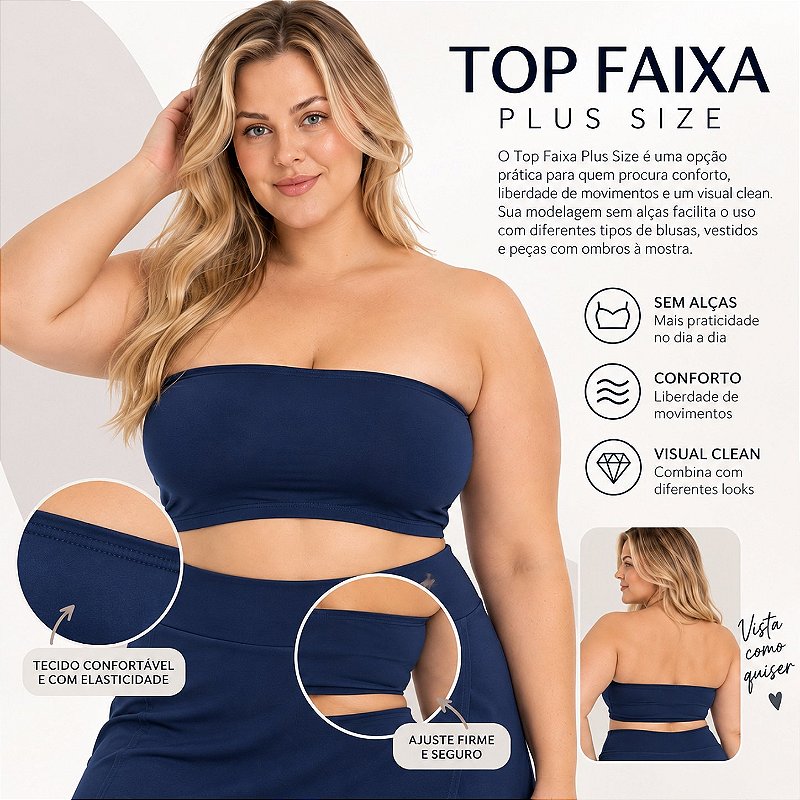 Top Tomara que Caia Plus Size Faixa Sem Bojo com Elástico Confortável 3035A