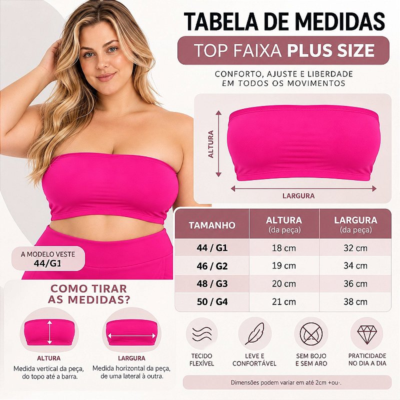 Top Tomara que Caia Plus Size Faixa Sem Bojo com Elástico Confortável 3035A
