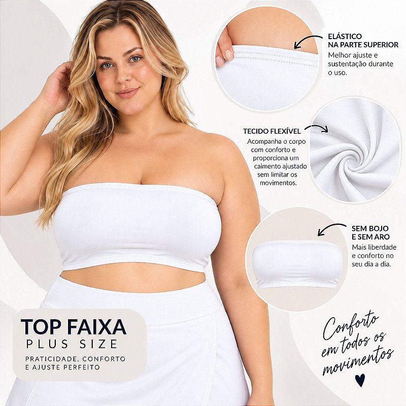Top Tomara que Caia Plus Size Faixa Sem Bojo com Elástico Confortável 3035A