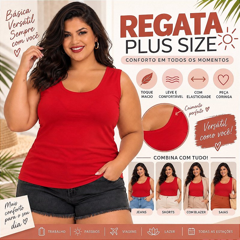 Blusa Regata Básica Plus Size Visco Lycra Alça Larga Toque Macio 2005.1A