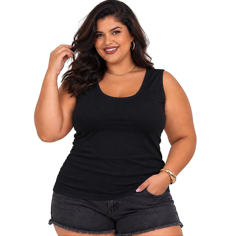 Blusa Regata Básica Plus Size Visco Lycra Alça Larga Toque Macio 2005.1A