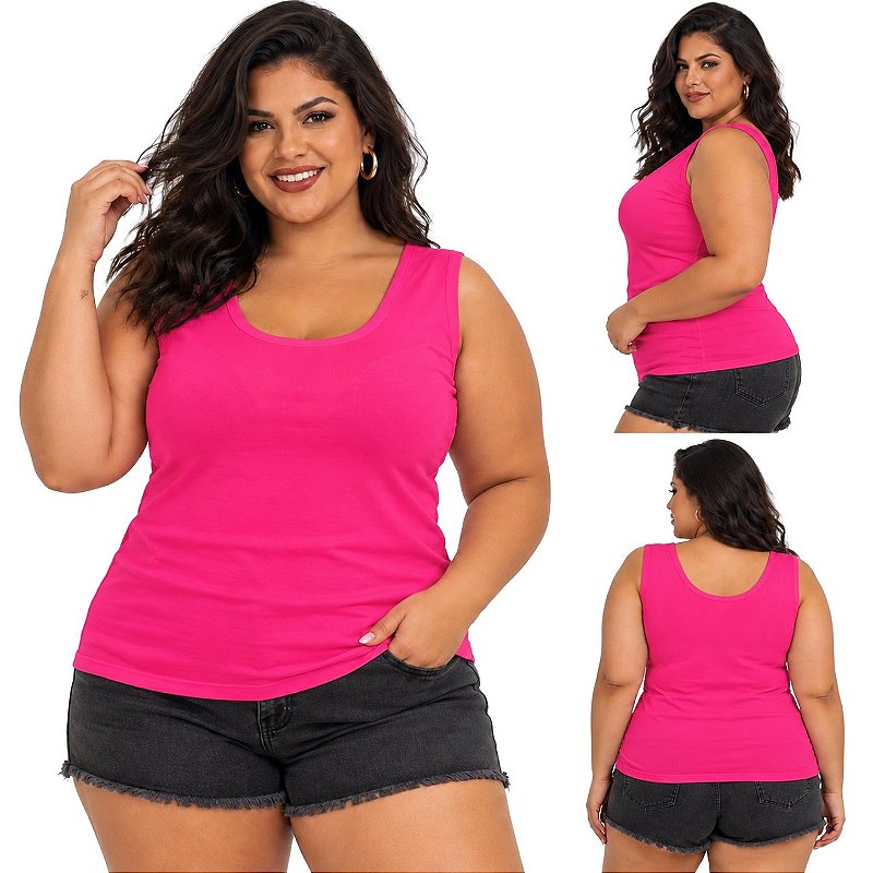 Blusa Regata Básica Plus Size Visco Lycra Alça Larga Toque Macio 2005.1A