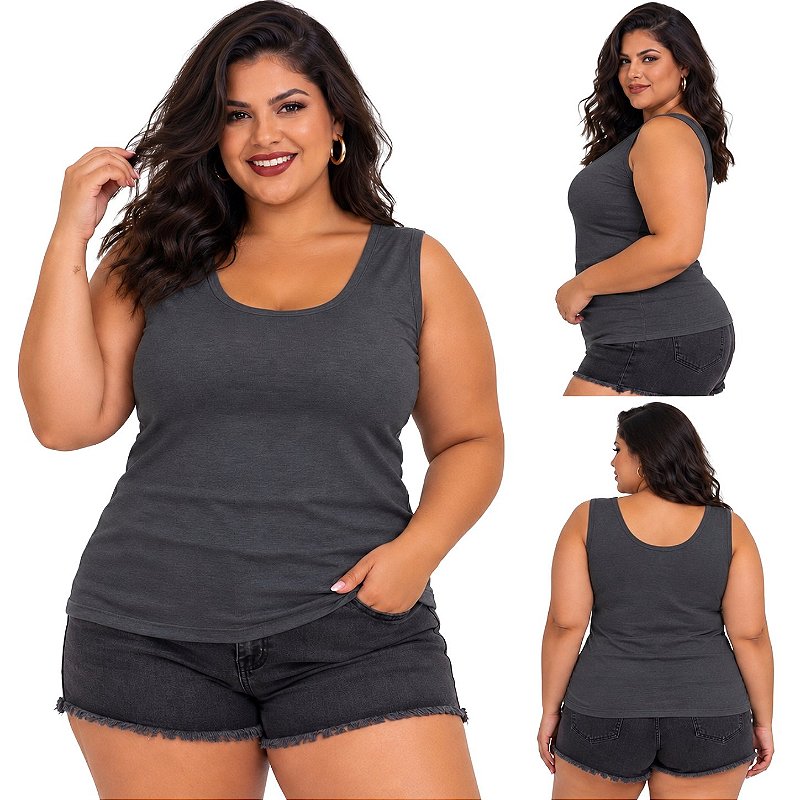 Blusa Regata Básica Plus Size Visco Lycra Alça Larga Toque Macio 2005.1A