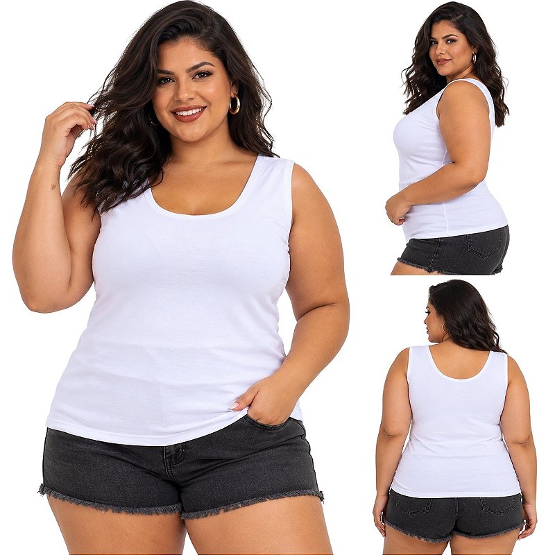 Blusa Regata Básica Plus Size Visco Lycra Alça Larga Toque Macio 2005.1A