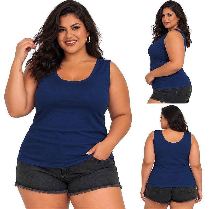 Blusa Regata Básica Plus Size Visco Lycra Alça Larga Toque Macio 2005.1A