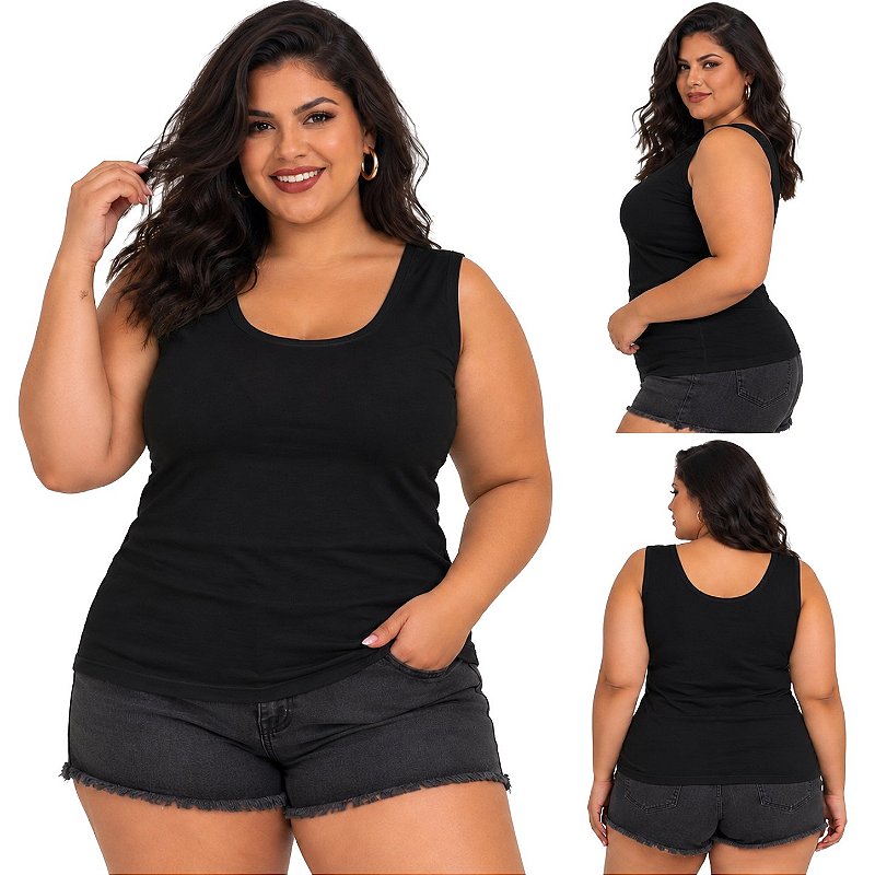 Blusa Regata Básica Plus Size Visco Lycra Alça Larga Toque Macio 2005.1A