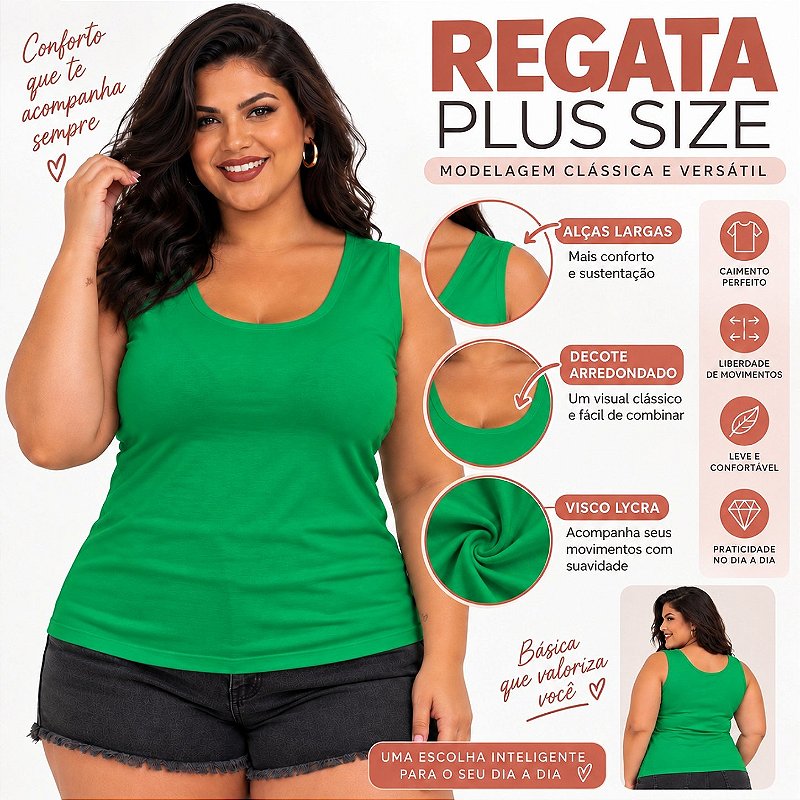 Blusa Regata Básica Plus Size Visco Lycra Alça Larga Toque Macio 2005.1A