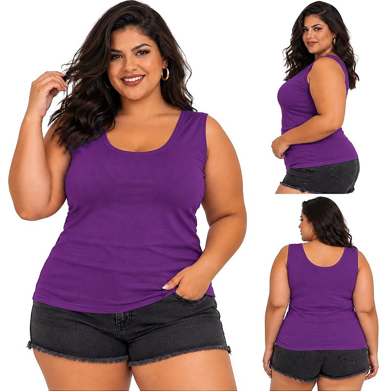 Blusa Regata Básica Plus Size Visco Lycra Alça Larga Toque Macio 2005.1A