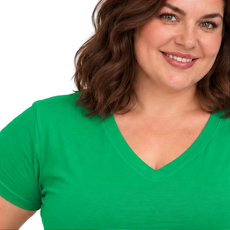Blusa Básica Plus Size Decote V em Visco Lycra Confortável e Versátil 3013.6A