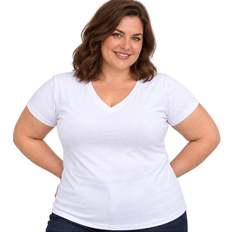 Blusa Básica Plus Size Decote V em Visco Lycra Confortável e Versátil 3013.6A