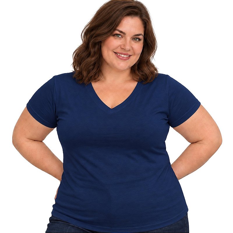 Blusa Básica Plus Size Decote V em Visco Lycra Confortável e Versátil 3013.6A