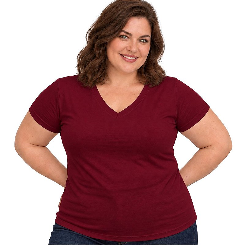 Blusa Básica Plus Size Decote V em Visco Lycra Confortável e Versátil 3013.6A