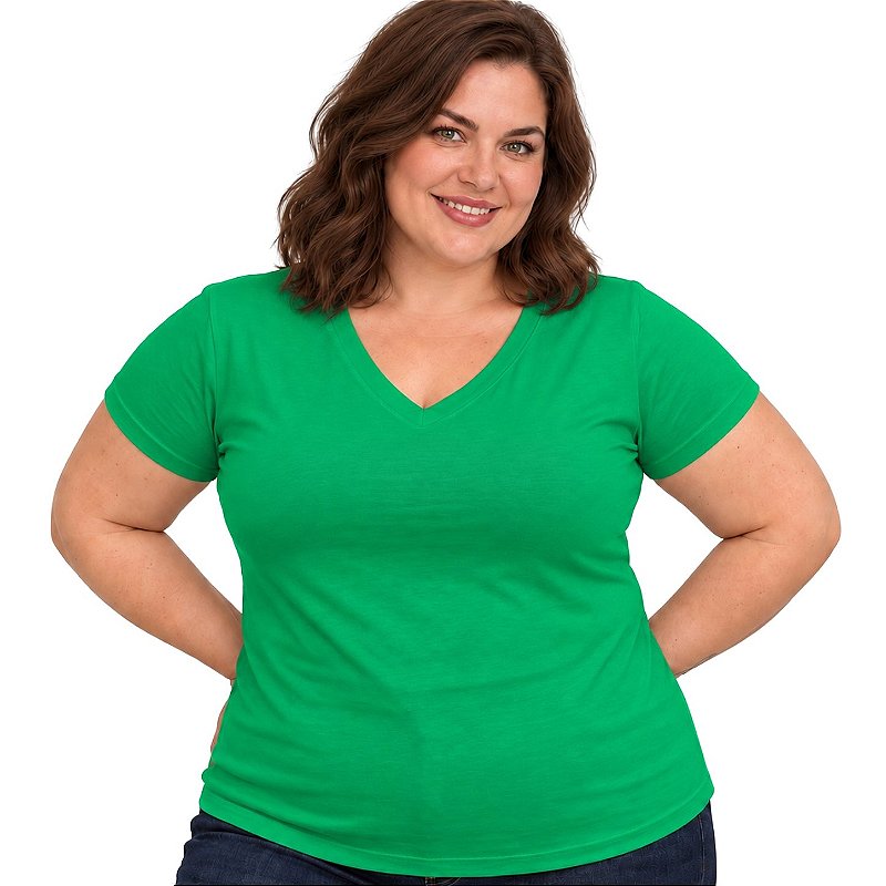 Blusa Básica Plus Size Decote V em Visco Lycra Confortável e Versátil 3013.6A