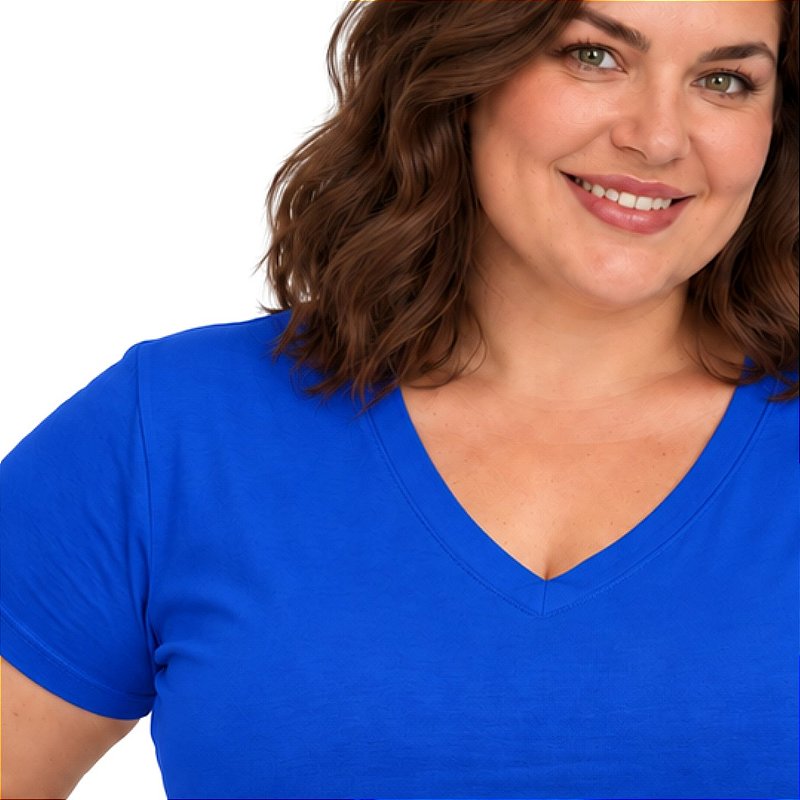 Blusa Básica Plus Size Decote V em Visco Lycra Confortável e Versátil 3013.6A