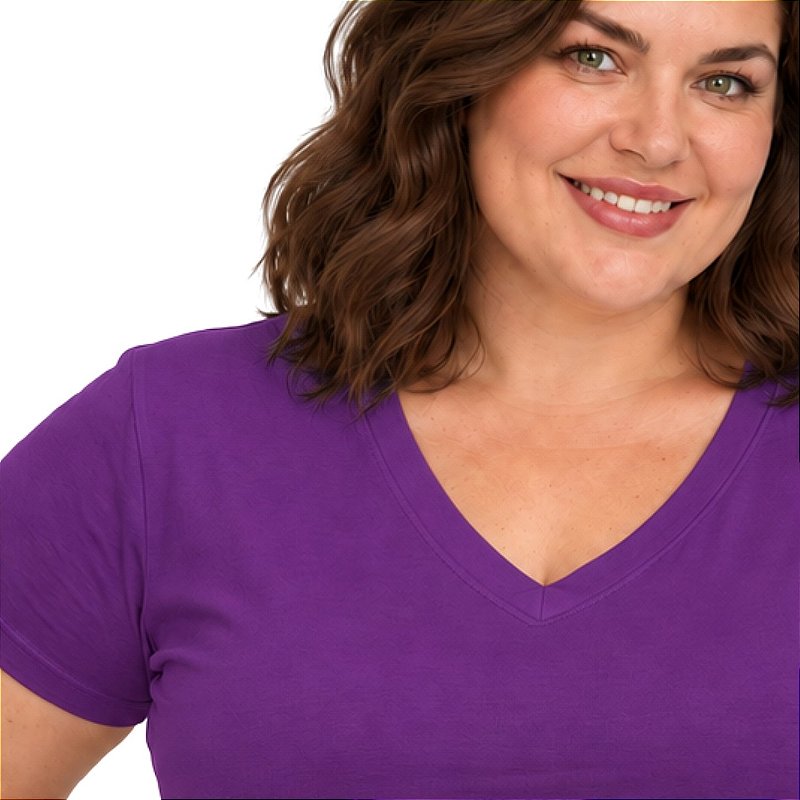 Blusa Básica Plus Size Decote V em Visco Lycra Confortável e Versátil 3013.6A