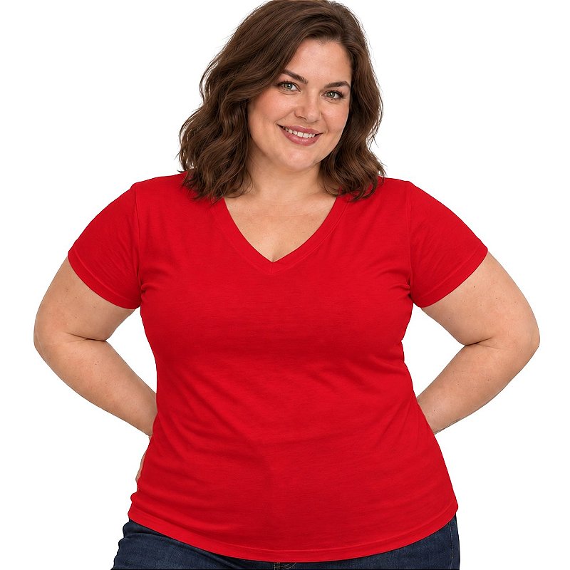 Blusa Básica Plus Size Decote V em Visco Lycra Confortável e Versátil 3013.6A