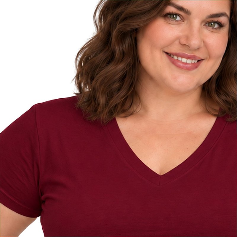 Blusa Básica Plus Size Decote V em Visco Lycra Confortável e Versátil 3013.6A