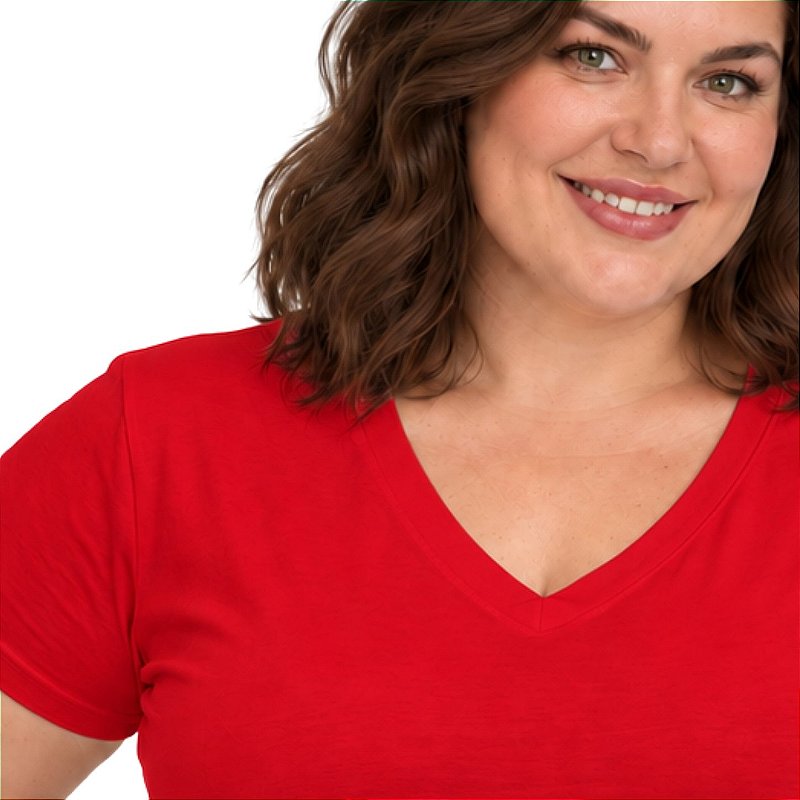 Blusa Básica Plus Size Decote V em Visco Lycra Confortável e Versátil 3013.6A