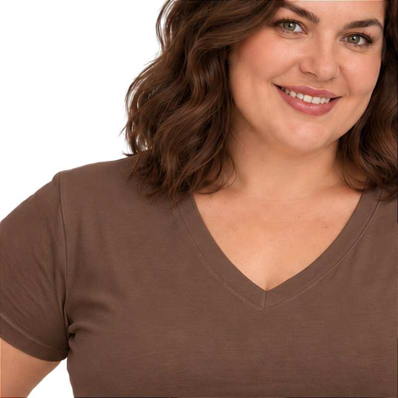 Blusa Básica Plus Size Decote V em Visco Lycra Confortável e Versátil 3013.6A