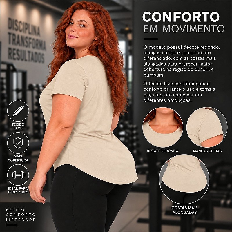 Blusa Plus Size Mullet Confortável Decote Redondo Manga Curta Tapa Bumbum 3024A