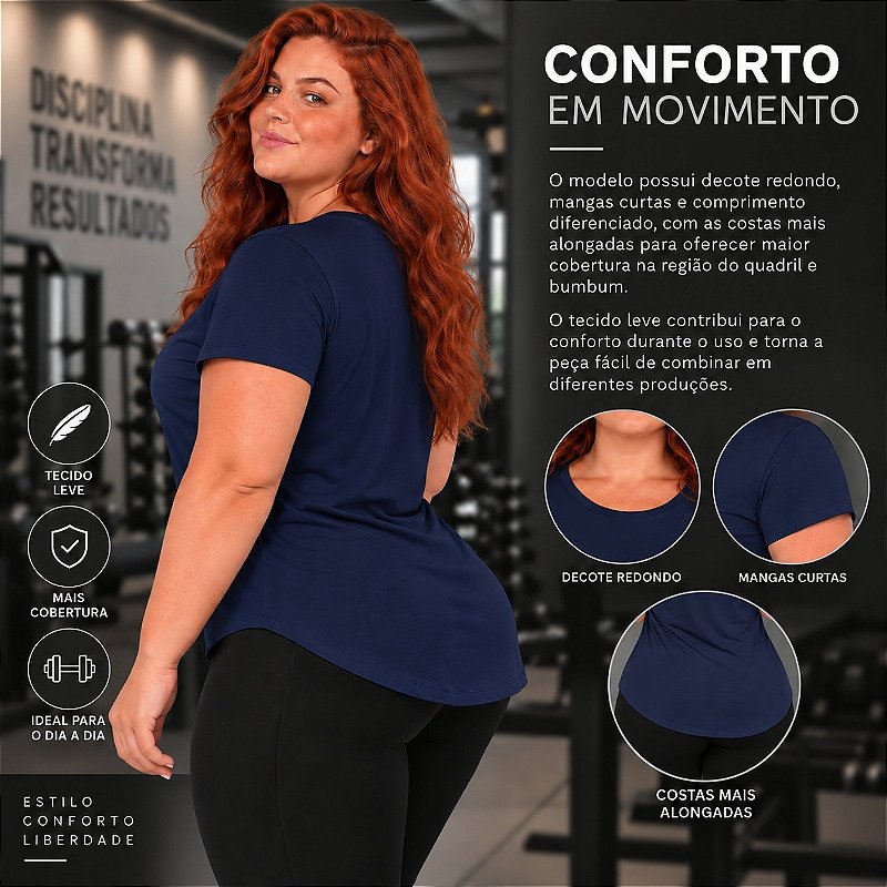 Blusa Plus Size Mullet Confortável Decote Redondo Manga Curta Tapa Bumbum 3024A