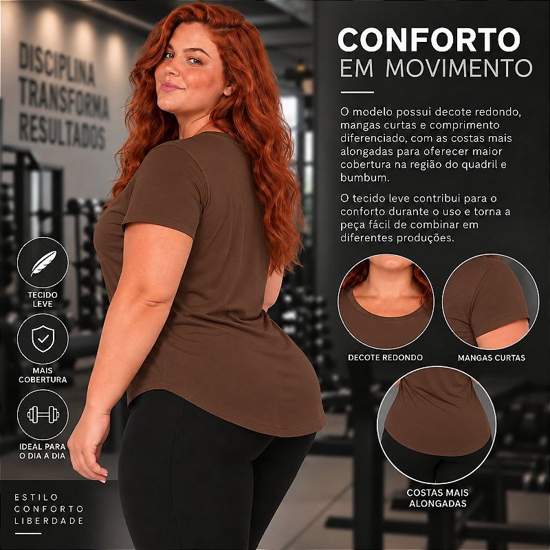 Blusa Plus Size Mullet Confortável Decote Redondo Manga Curta Tapa Bumbum 3024A