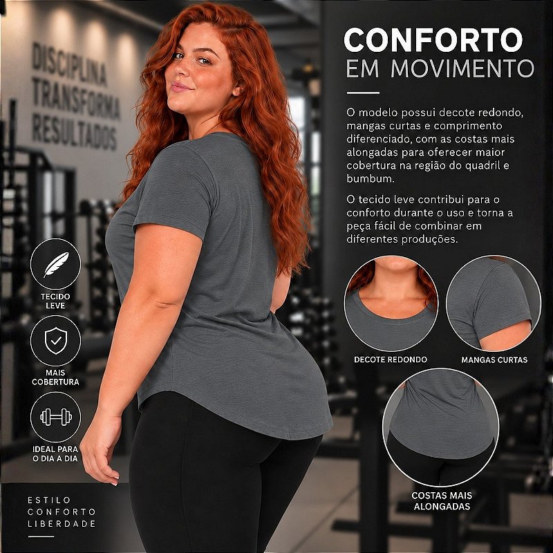 Blusa Plus Size Mullet Confortável Decote Redondo Manga Curta Tapa Bumbum 3024A