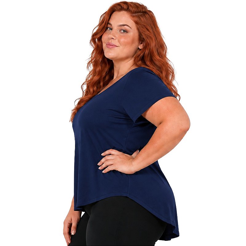 Blusa Plus Size Mullet Confortável Decote Redondo Manga Curta Tapa Bumbum 3024A