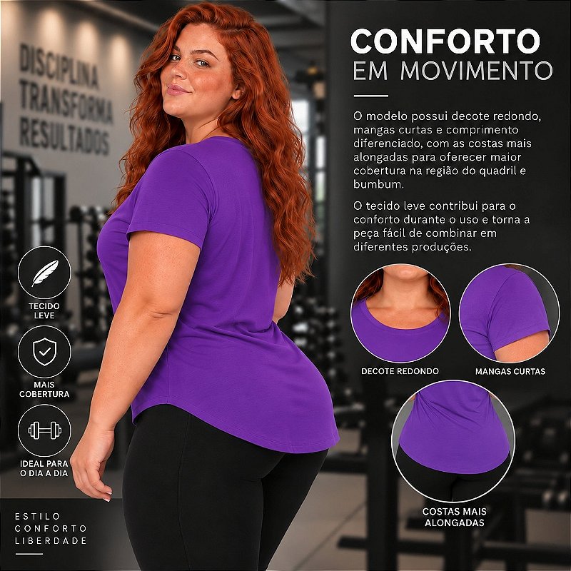 Blusa Plus Size Mullet Confortável Decote Redondo Manga Curta Tapa Bumbum 3024A