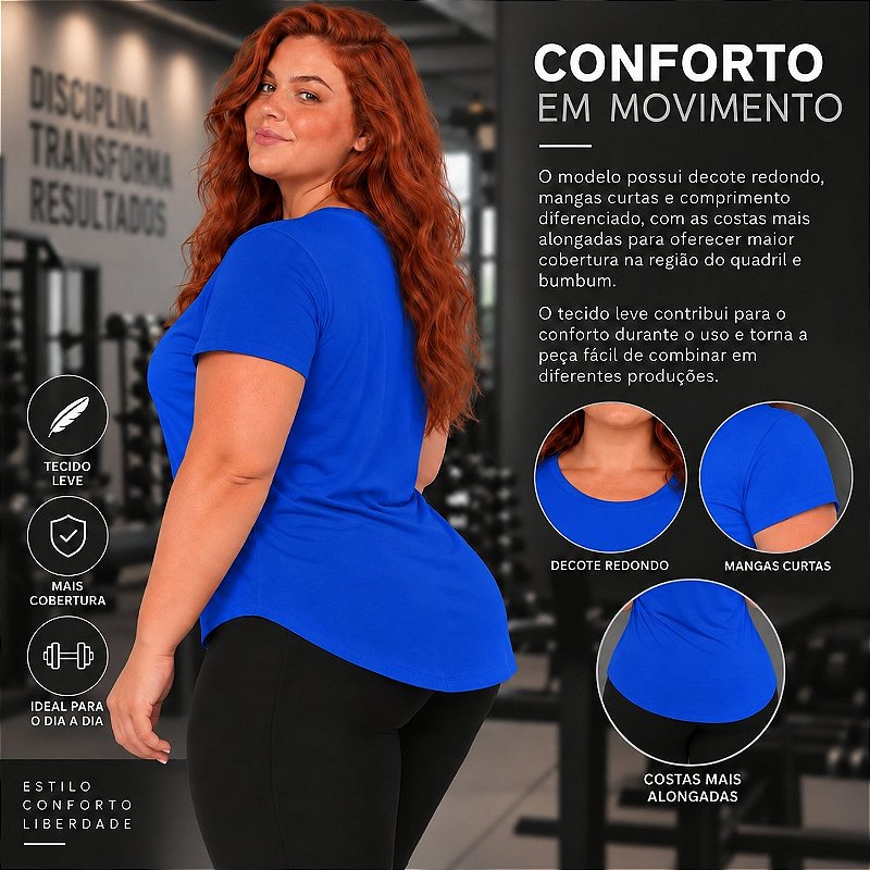Blusa Plus Size Mullet Confortável Decote Redondo Manga Curta Tapa Bumbum 3024A