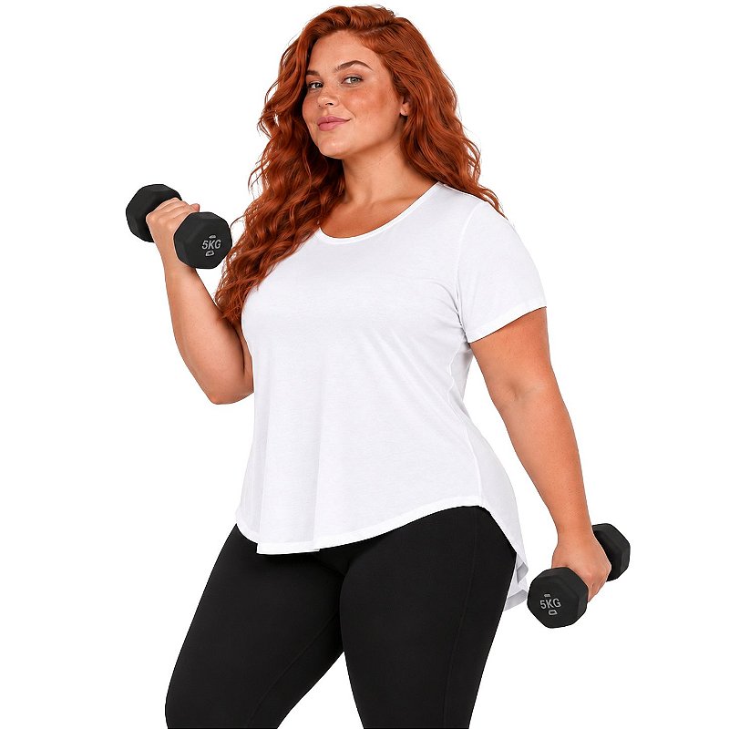 Blusa Plus Size Mullet Confortável Decote Redondo Manga Curta Tapa Bumbum 3024A