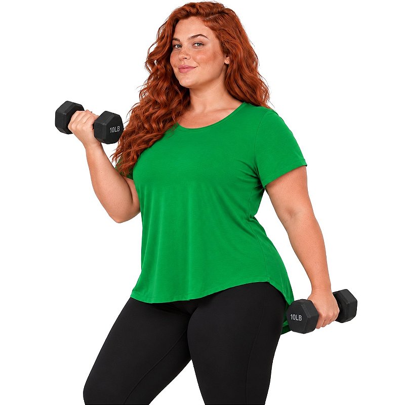 Blusa Plus Size Mullet Confortável Decote Redondo Manga Curta Tapa Bumbum 3024A