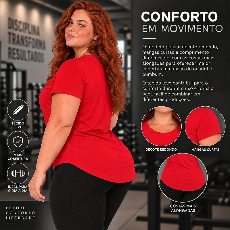 Blusa Plus Size Mullet Confortável Decote Redondo Manga Curta Tapa Bumbum 3024A