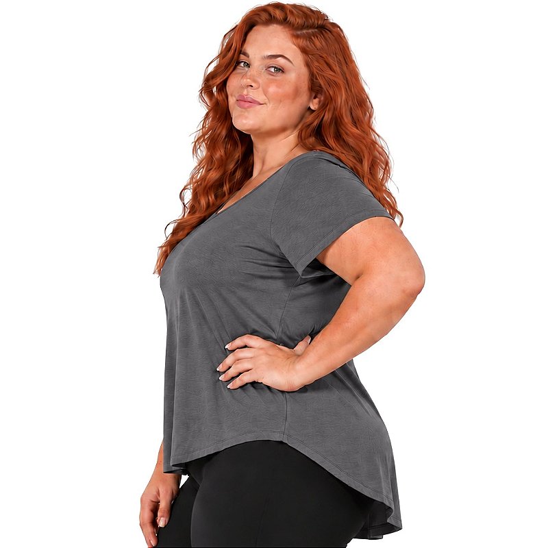 Blusa Plus Size Mullet Confortável Decote Redondo Manga Curta Tapa Bumbum 3024A