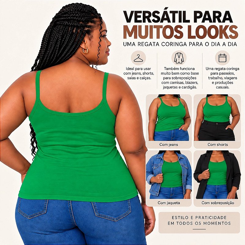 Blusa Regata Plus Size Visco Lycra com Alça Fina Toque Macio e Leve 3026A