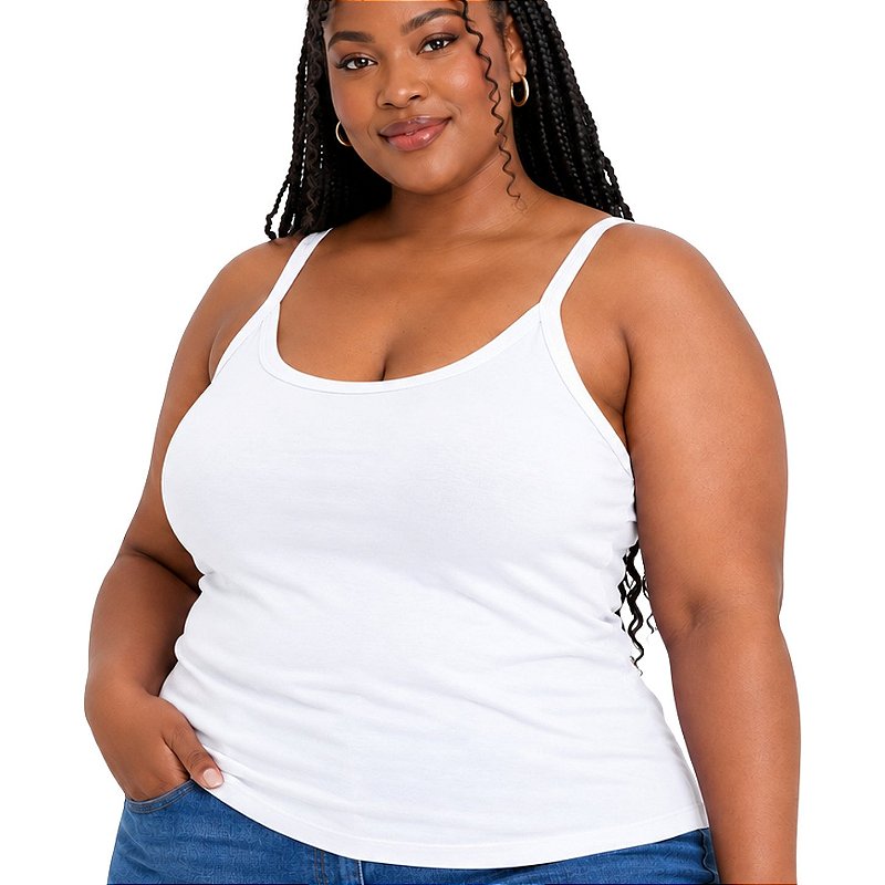 Blusa Regata Plus Size Visco Lycra com Alça Fina Toque Macio e Leve 3026A
