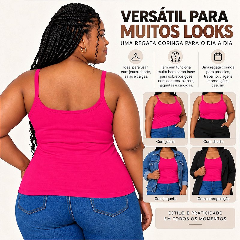 Blusa Regata Plus Size Visco Lycra com Alça Fina Toque Macio e Leve 3026A