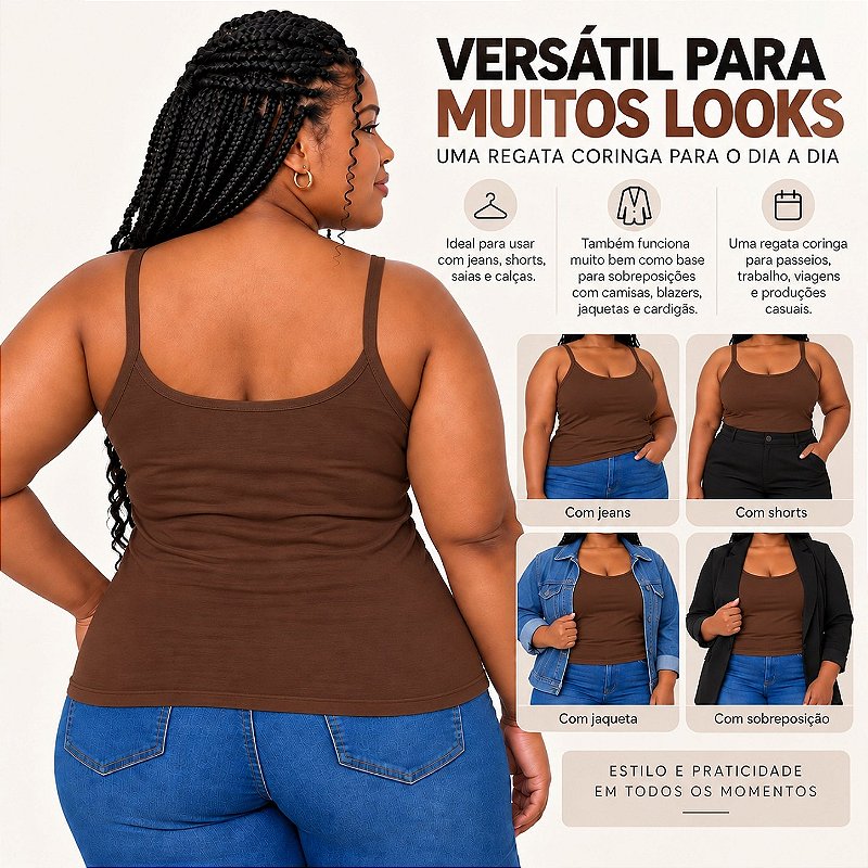 Blusa Regata Plus Size Visco Lycra com Alça Fina Toque Macio e Leve 3026A