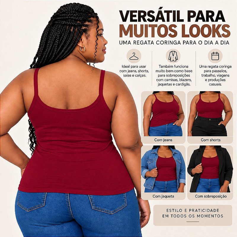 Blusa Regata Plus Size Visco Lycra com Alça Fina Toque Macio e Leve 3026A