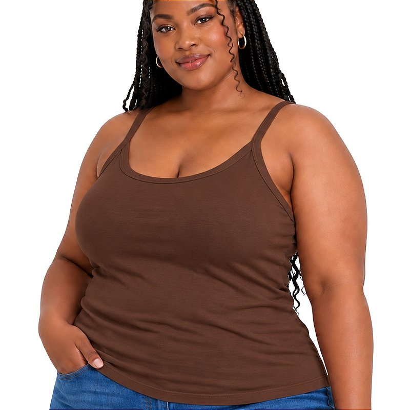 Blusa Regata Plus Size Visco Lycra com Alça Fina Toque Macio e Leve 3026A