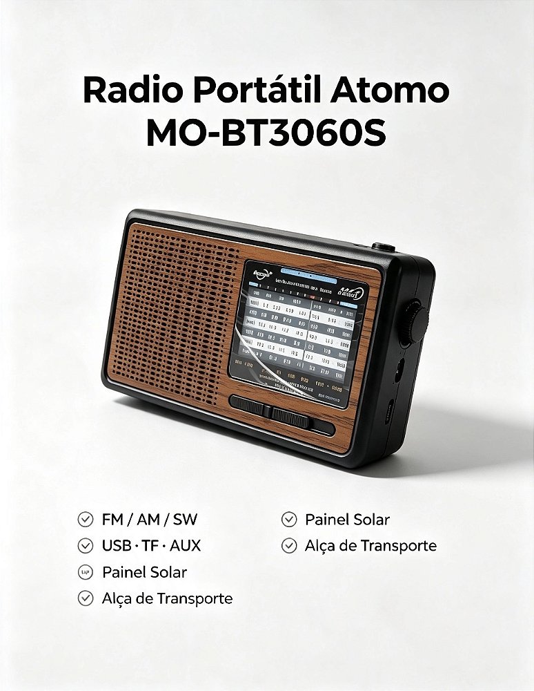 RADIO RETRO AM/FM/USB/AUX/SOLAR REF BT3060S
